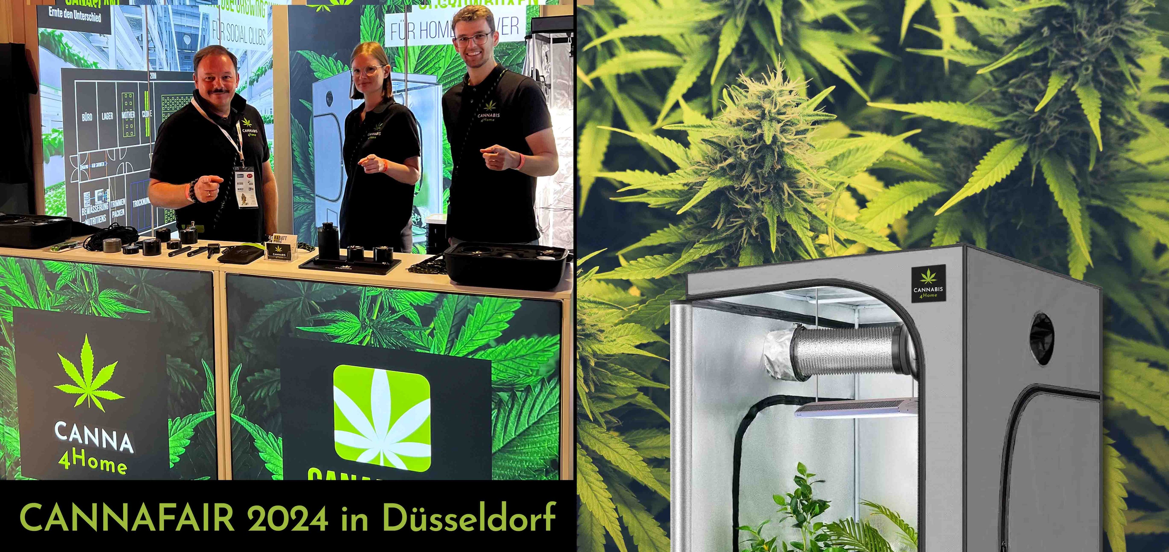 Foto von unserem Messestand und dem Team auf der Cannafair